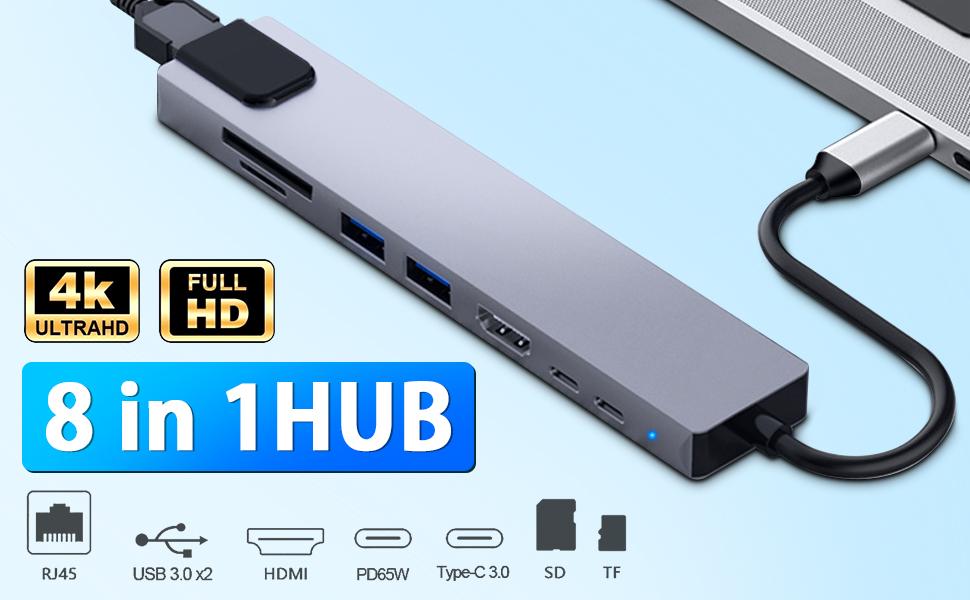 High-Performance 8-in-1 USB C Hub Dock Station for Electronics & Gaming