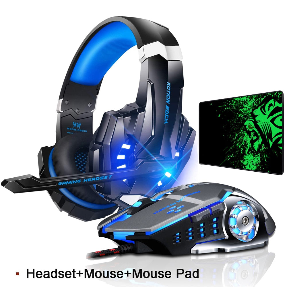 Gaming Headset with Microphone, Deep Bass Stereo + Gaming Mouse - Complete Gaming Gear Set