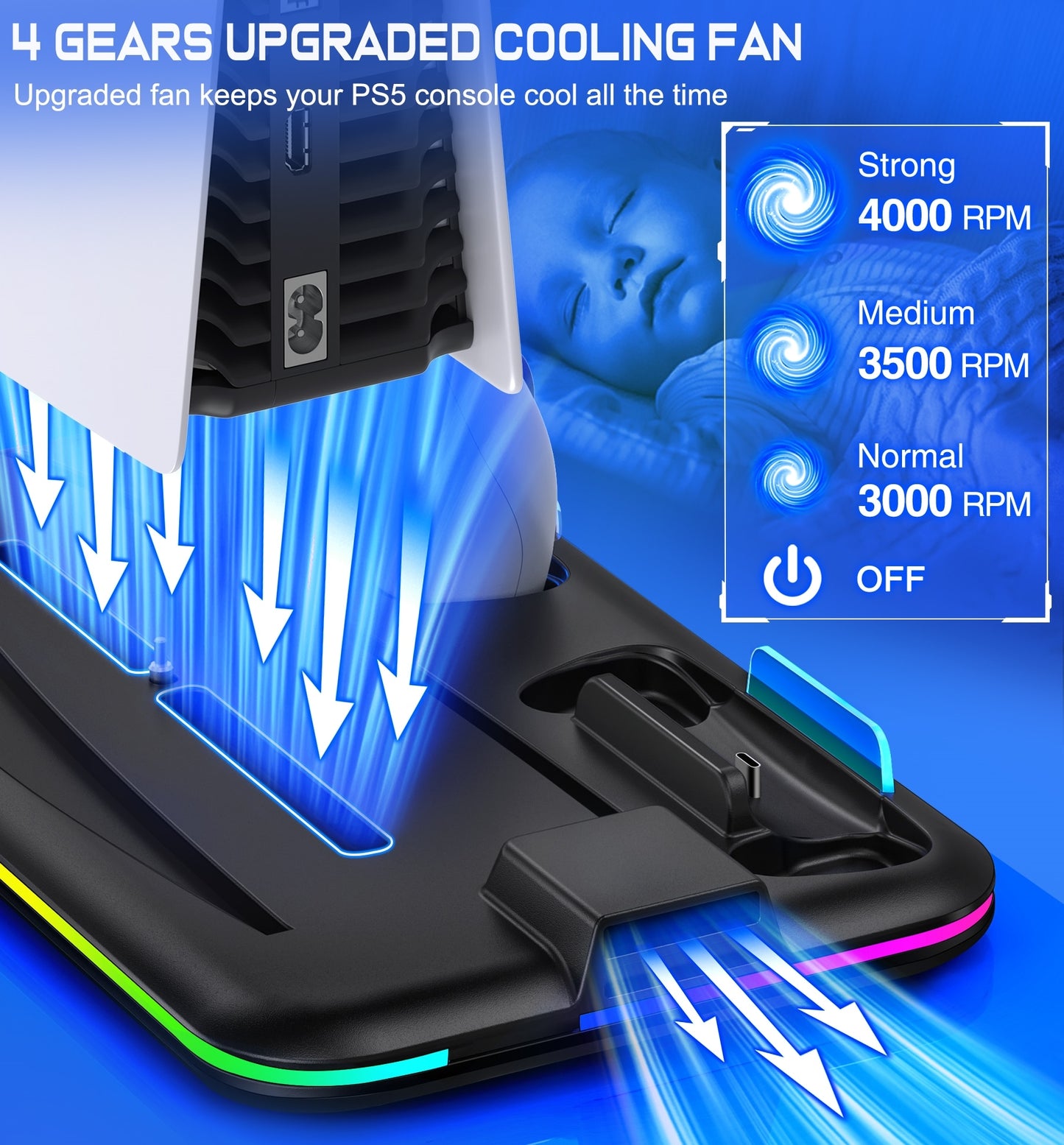 Shop the Best 3 Mode LED Cooling Fan & Charging Dock for PS5 - Keep Your Console Cool and Charged