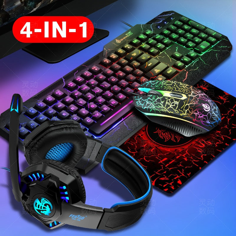 Gaming Keyboard Mouse LED Breathing Backlight Ergonomics Pro