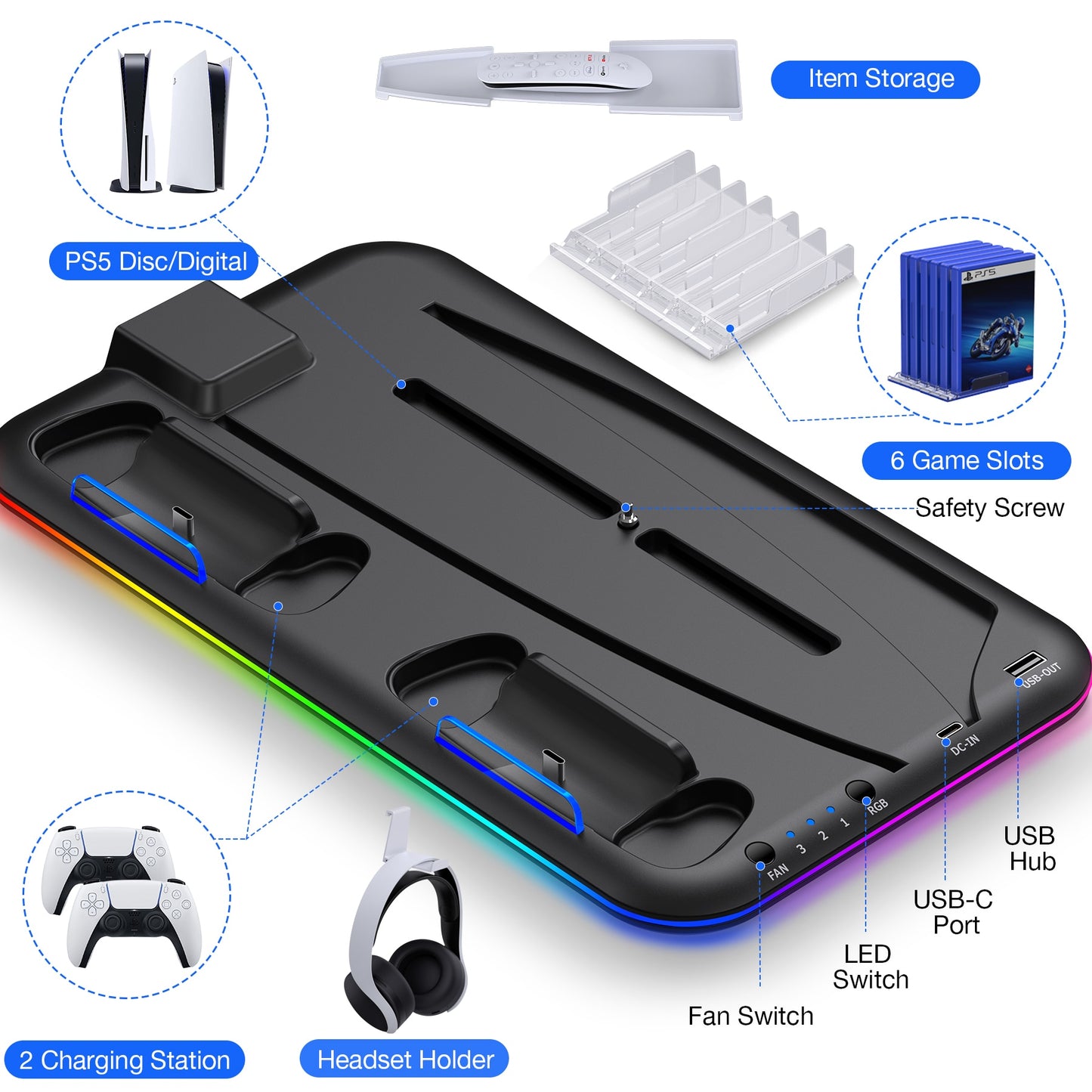 Shop the Best 3 Mode LED Cooling Fan & Charging Dock for PS5 - Keep Your Console Cool and Charged