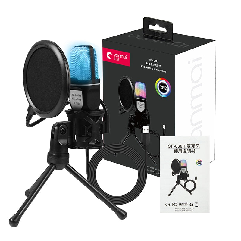 RGB Microphone with Pop Filter | Gaming Streaming Microphone - High-Quality Audio & Vibrant RGB Lighting