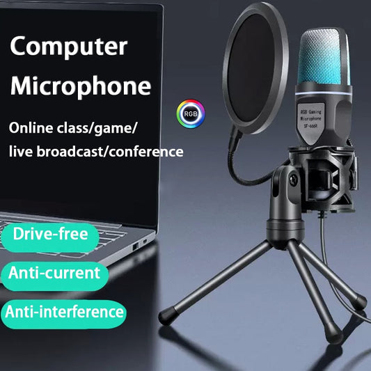 RGB Microphone with Pop Filter | Gaming Streaming Microphone - High-Quality Audio & Vibrant RGB Lighting